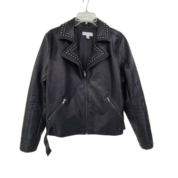 Boutique Plus Jackets & Blazers - 25.  Boutique Plus Black Faux Studded Zip Up Motorcycle Jacket Black Size 0X